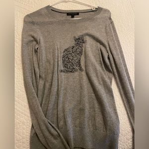 Banana Republic Gray Long Sleeve Sweater with Cat Graphic